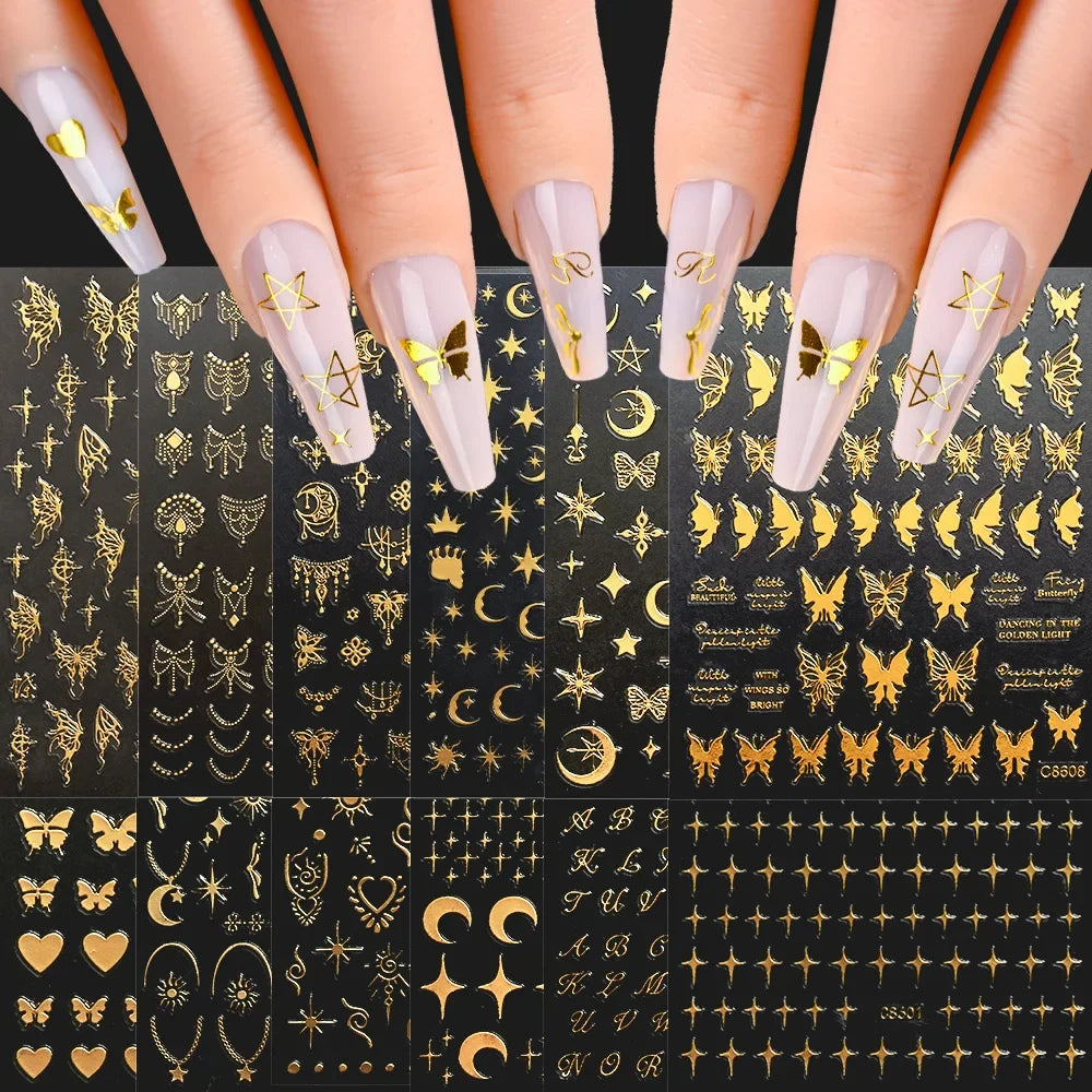 Set of 12 colorful cartoon dog and cat nail art stickers featuring 3D graffiti designs on black backgrounds, self-adhesive and suitable for nails.