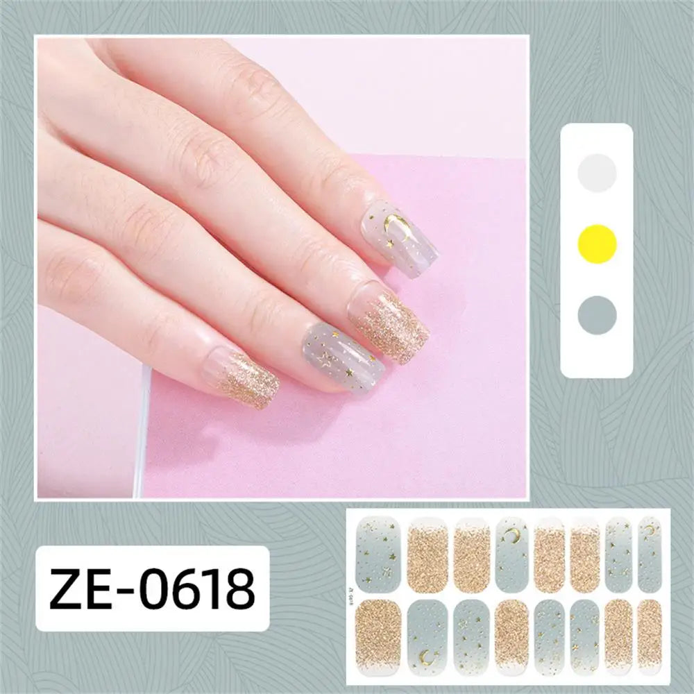 Gradient cat eye style nail art stickers by Blushimmer, 16-piece waterproof glitter false nail decals with self-adhesive design.