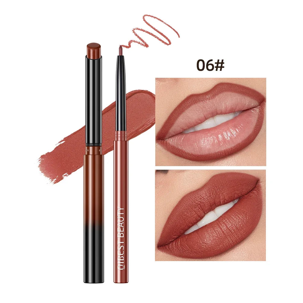 Blushimmer QIBEST 2-pack matte velvet lipstick lip liner pencils in red for contouring and long-lasting lipstick makeup.