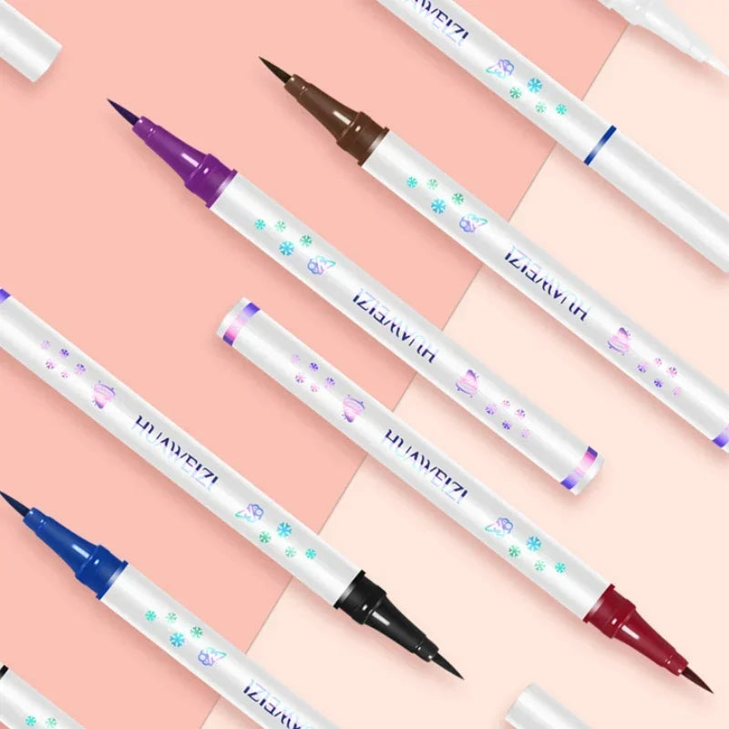 Matte white waterproof liquid eyeliner pen by Blushimmer with an ultra-thin tip for precise application.