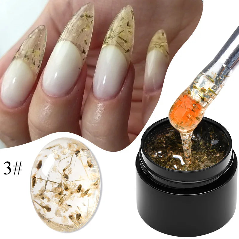 Blushimmer Meet Across 5ml pink dried flower gel nail polish with natural flower design for UV and LED nail art.