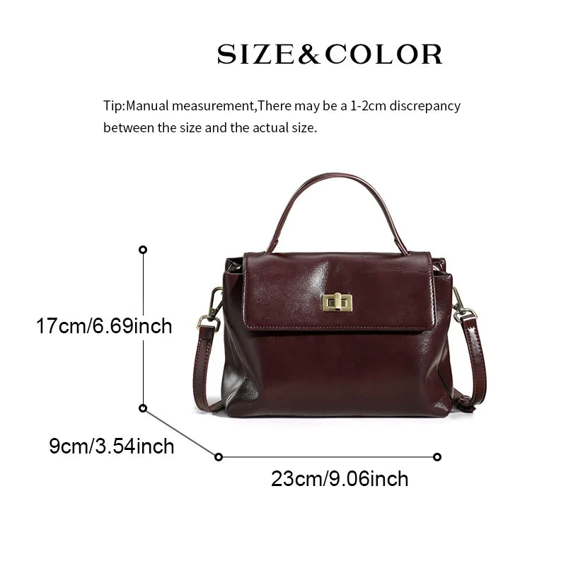 Women's genuine leather crossbody satchel by NNEOBA with adjustable shoulder strap and classic design, perfect for everyday use.