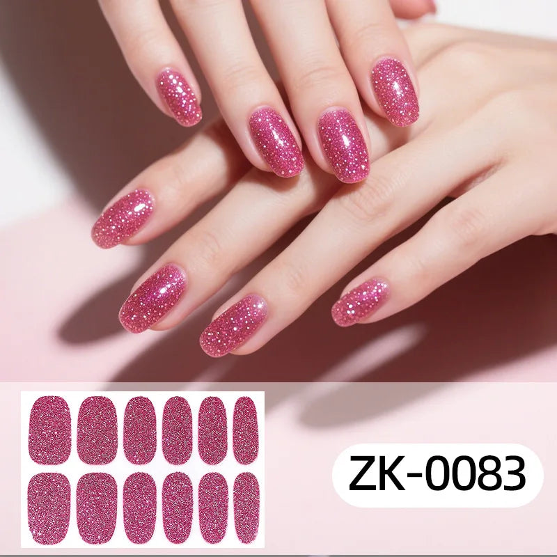 Gradient cat eye style nail art stickers by Blushimmer, 16-piece set of waterproof glitter false nail decals with self-adhesive backing.