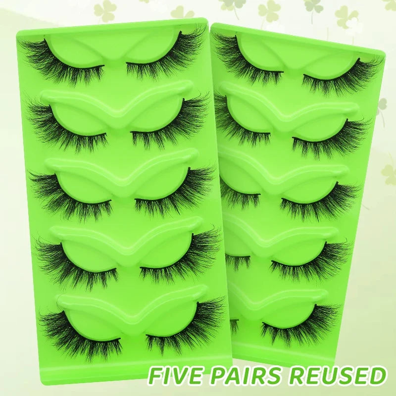 DINGSEN Blushimmer 5 pairs cat eye false eyelashes with wispy, fluffy mink strips for a natural, long-lasting look.