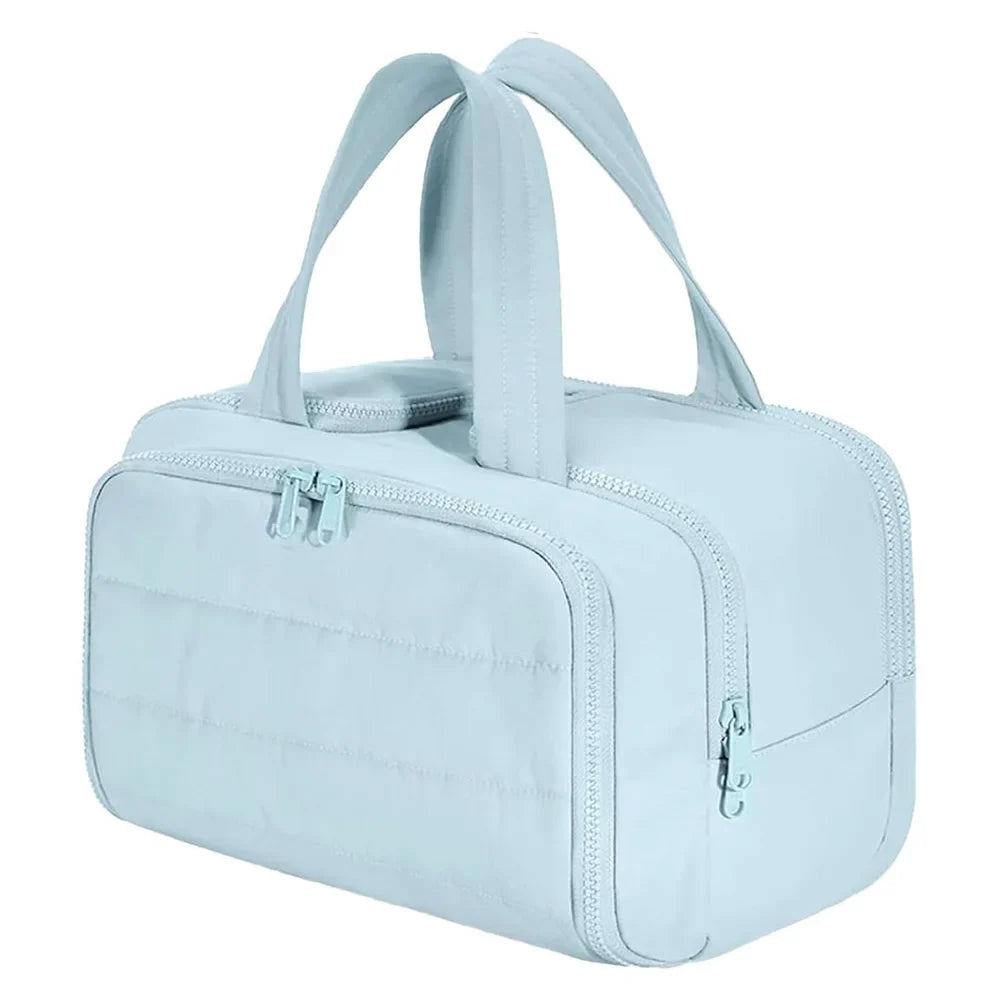 Blushimmer large capacity waterproof cosmetic bag for women, travel toiletries organizer with bathroom partition and shower makeup pouch