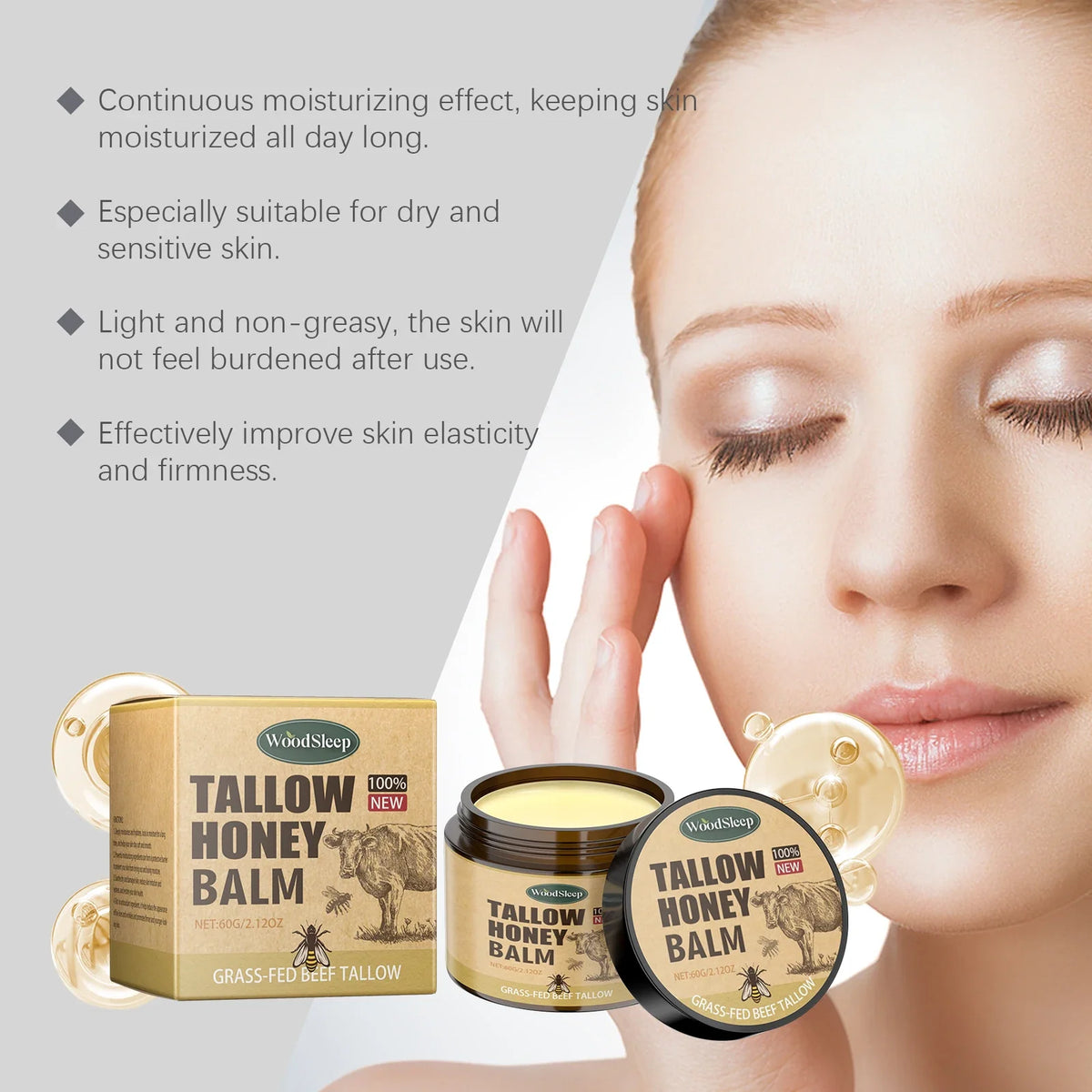 Blushimmer whipped beef tallow and honey face moisturizer with organic ingredients, fast-absorbing grass-fed skin balm and body lotion