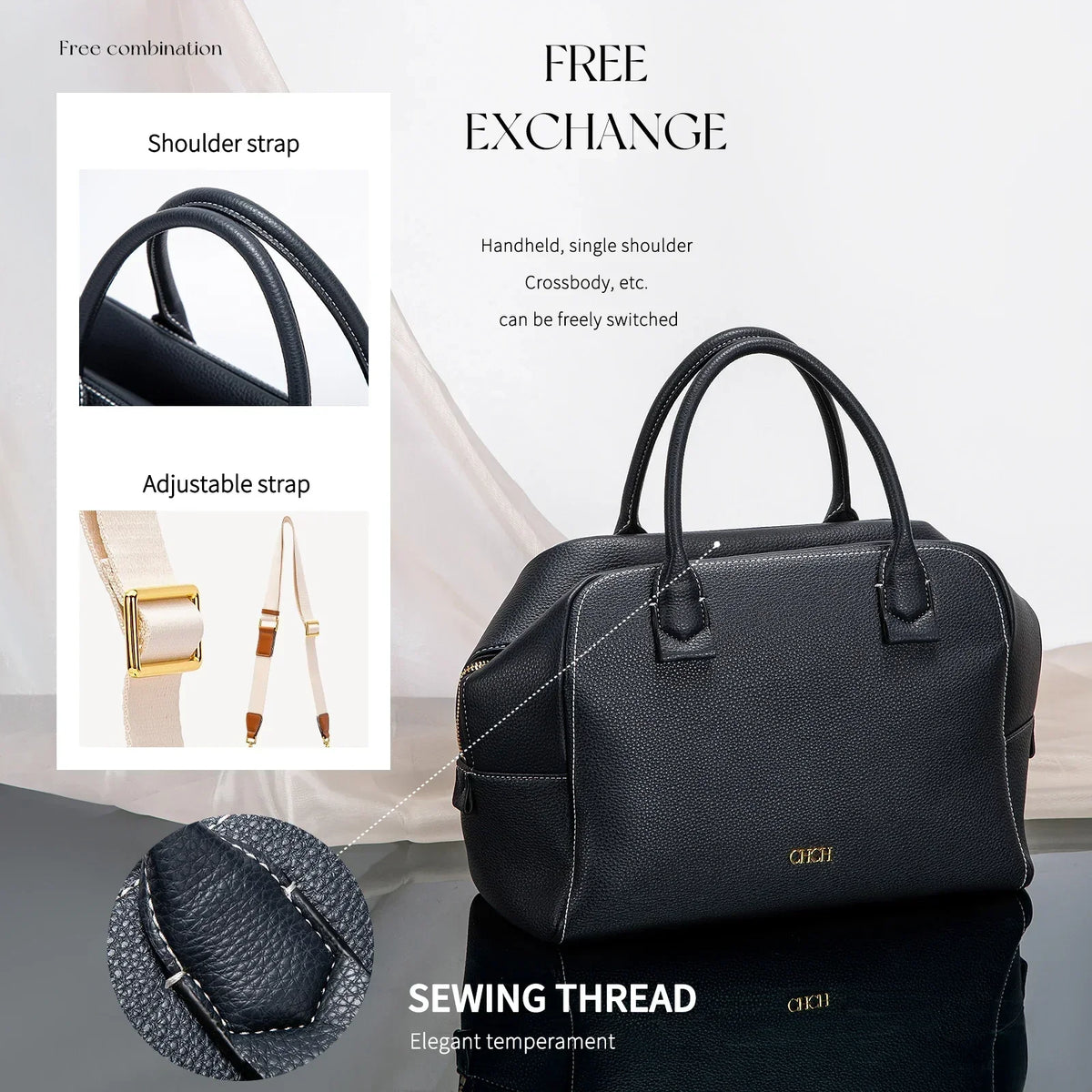 Deep blue women's crossbody pillow bag by LPO with wide strap, stylish accessory for casual and everyday wear.