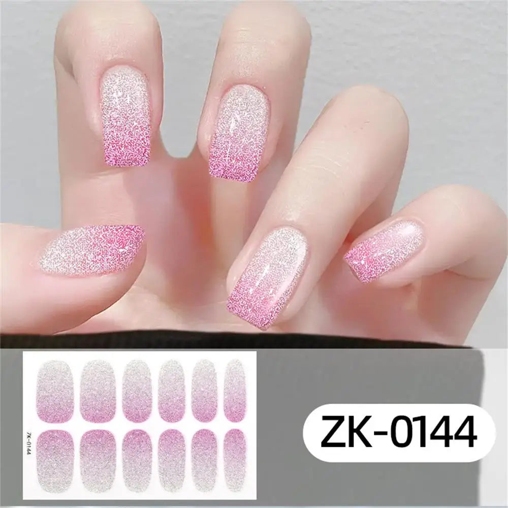 Gradient cat eye style nail art stickers by Blushimmer, 16-piece set of waterproof, self-adhesive glitter false nail decals.