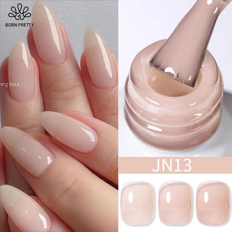Blushimmer Born Pretty Jelly Nude Gel Nail Polish in light pink peach, 10ml translucent UV cure gel for DIY nail art at home