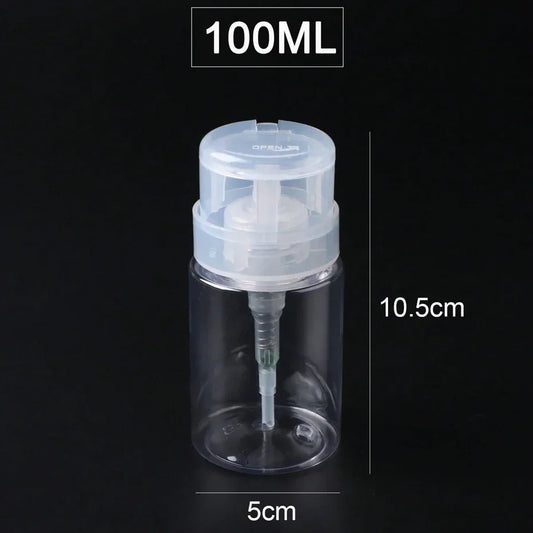 Refillable 100 ml Blushimmer nail polish remover dispenser bottle with press pump for nail art and manicure cleaning.
