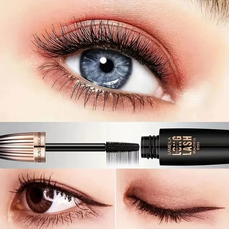 Silcy Skin waterproof 4D mascara with long-lasting, thickening, curling brush for bold, smudge-proof eye makeup.