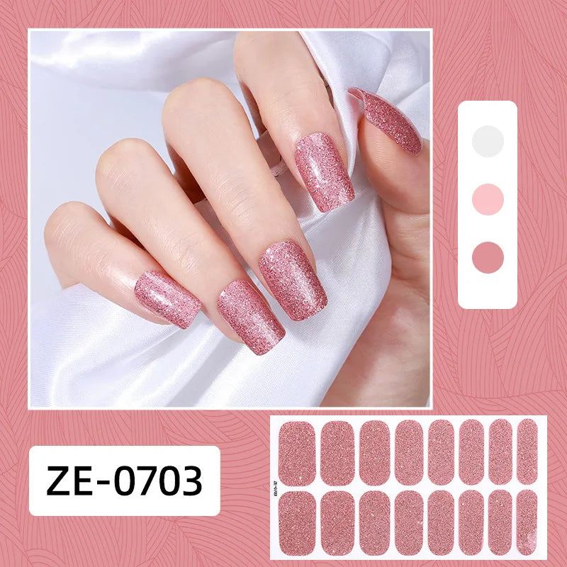 Gradient cat eye style nail art stickers by Blushimmer, 16-piece set of waterproof, glitter false nail decals with self-adhesive design.
