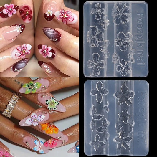 Blushimmer 2/3pcs relief lily and hibiscus flower nail carving molds, 3D silicone templates for resin and epoxy nail art.