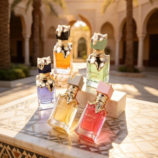 Blushimmer Arabian Pheromone Cream Muffin perfume bottle with sweet caramel, milk, ambergris, and sandalwood cologne body spray.