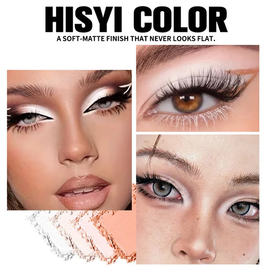 Blushimmer long-lasting matte highlighter with shimmery glitter in orange and white, designed for natural face contouring on all skin tones.