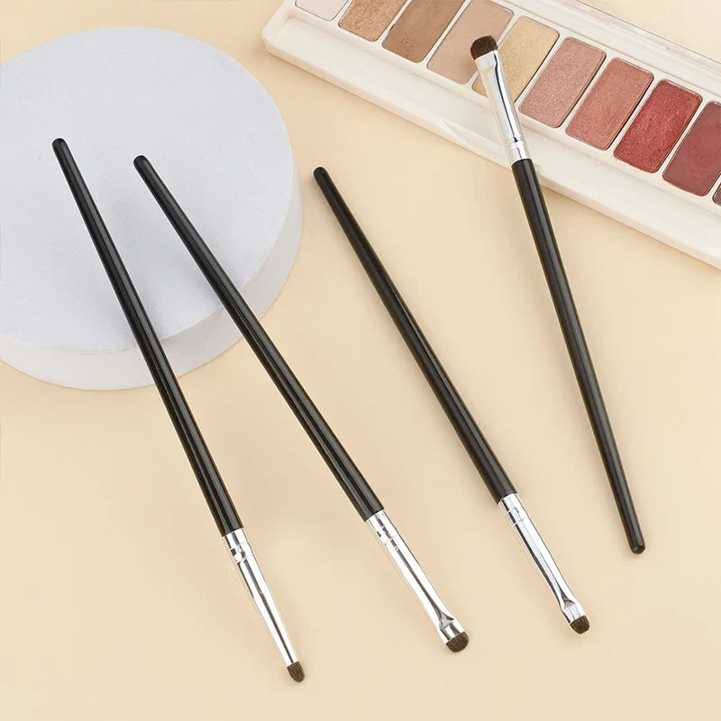 Set of four small pony hair eyeshadow and eyeliner brushes for detailed makeup and concealer application by Blushimmer.