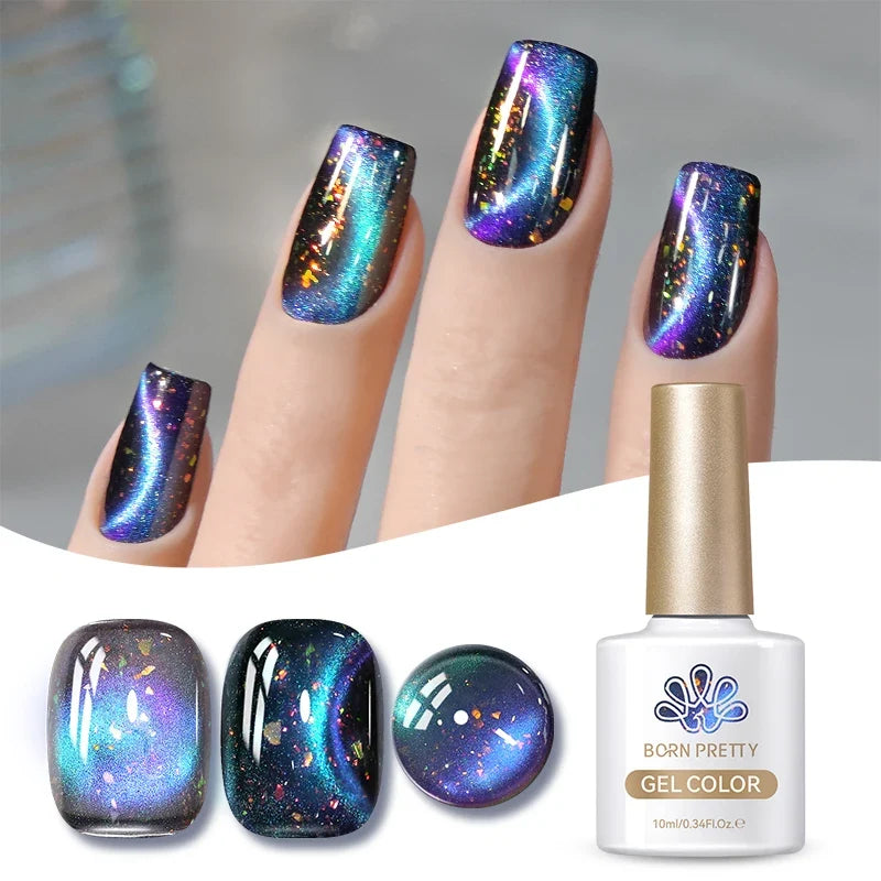 Born Pretty 10ml Fruit Purple Grape Cat Magnetic Gel Nail Polish with whitening guava glass beads, vibrant purple color and nail supplies