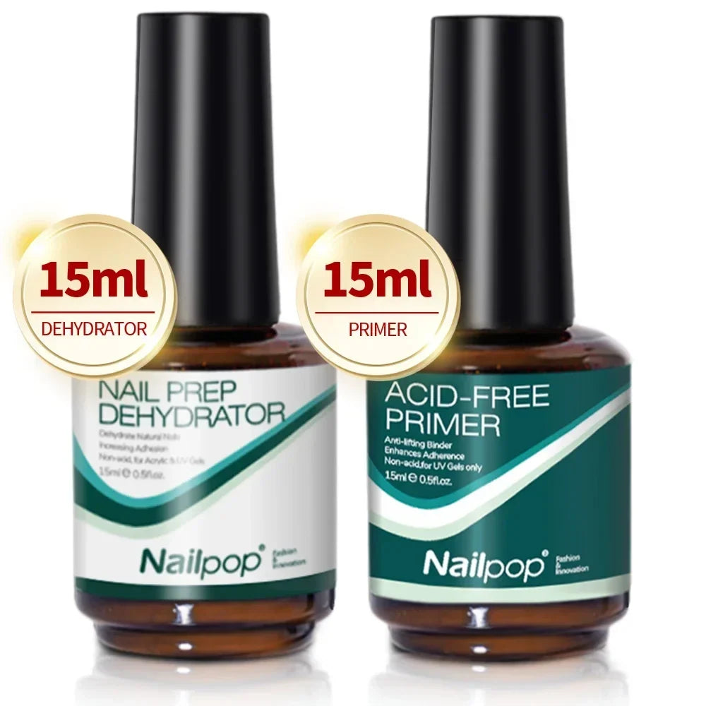 Blushimmer Nailpop nail dehydrator and primer set with acid-free natural nail prep for acrylic and UV gel nail polish application