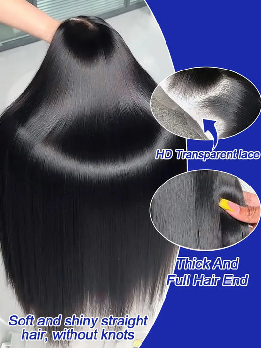 Selvanelle 40-inch bone straight human hair wig with 13x4 lace, Brazilian full lace frontal, 300% density for women.