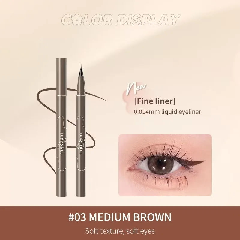 Judydoll Blushimmer waterproof liquid eyeliner with ultra-fine tip, smudge-proof, long-lasting, and smooth application.