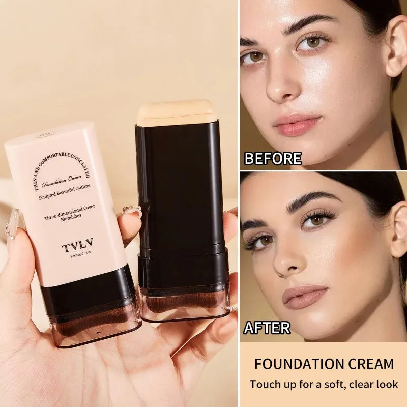 Blushimmer TVLV eraser foundation stick with brush, 20g, brightening liquid makeup concealer for long-lasting, non-marking coverage.