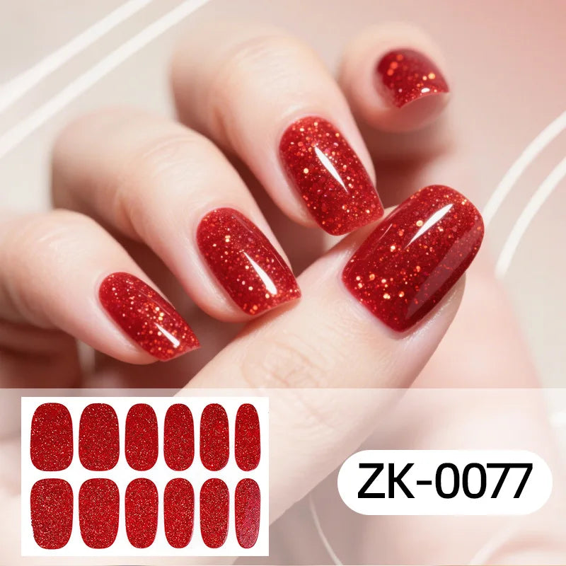 Gradient cat eye style nail art stickers by Blushimmer, 16-piece set of waterproof, glitter false nail decals with self-adhesive design.