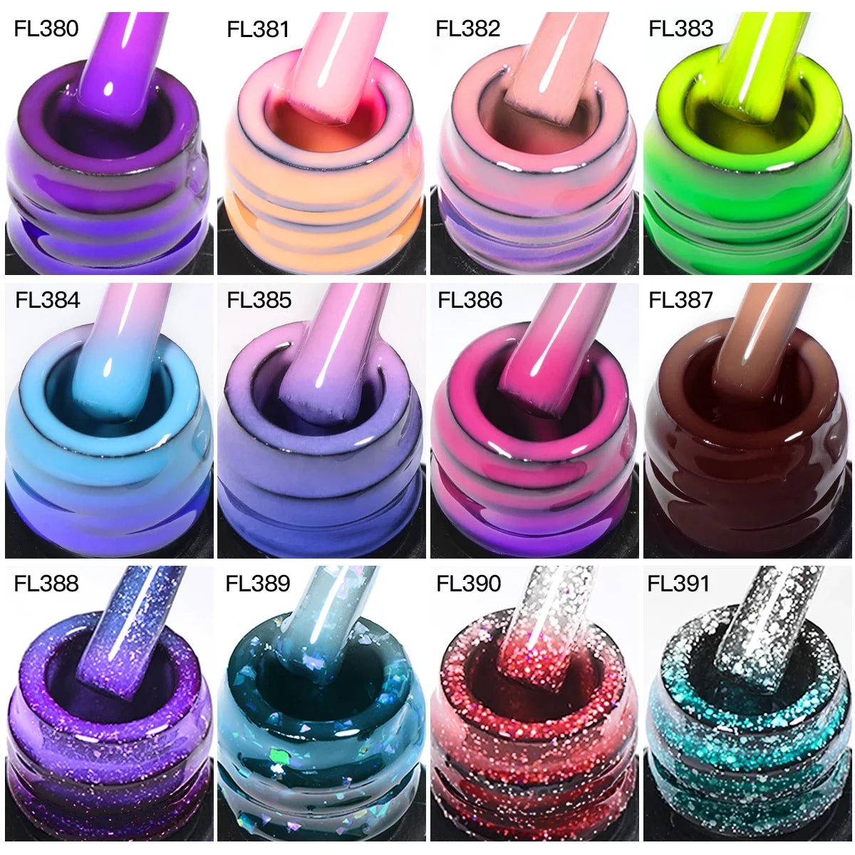 Blushimmer FOUR LILY 7ml thermal nail gel polish with three color-changing shades for UV/LED manicure design.