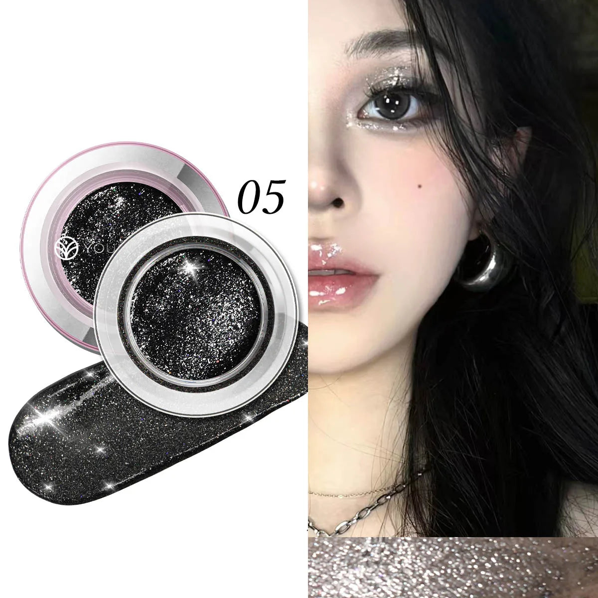 Shiny high gloss liquid by Blushimmer with quick drying, long-lasting face and body brightening effect, shown in a sleek bottle.