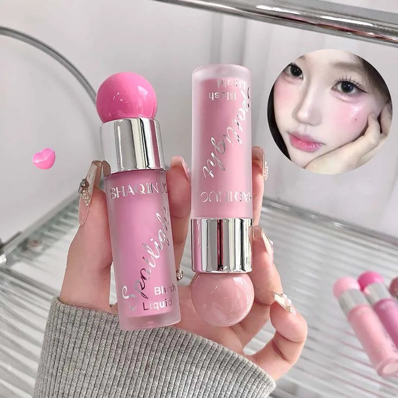 Blushimmer liquid blusher in nude pink with a water-light jelly texture, brightening face with Korean-style warm and cool tones
