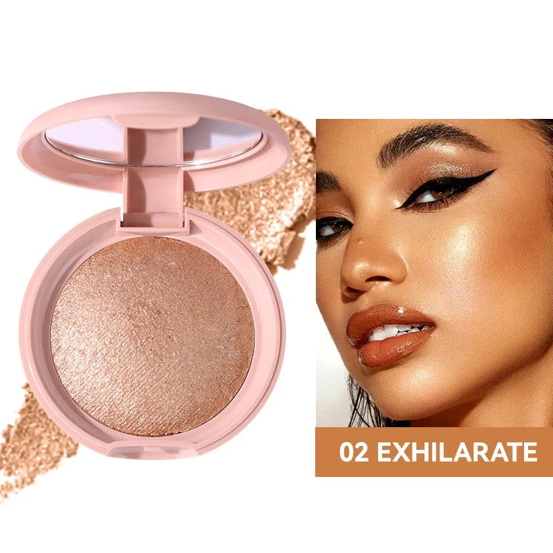 Blushimmer waterproof highlighter powder with shimmer, suitable for face, cheeks, eyes, body, and hair, showcasing its shimmering texture.