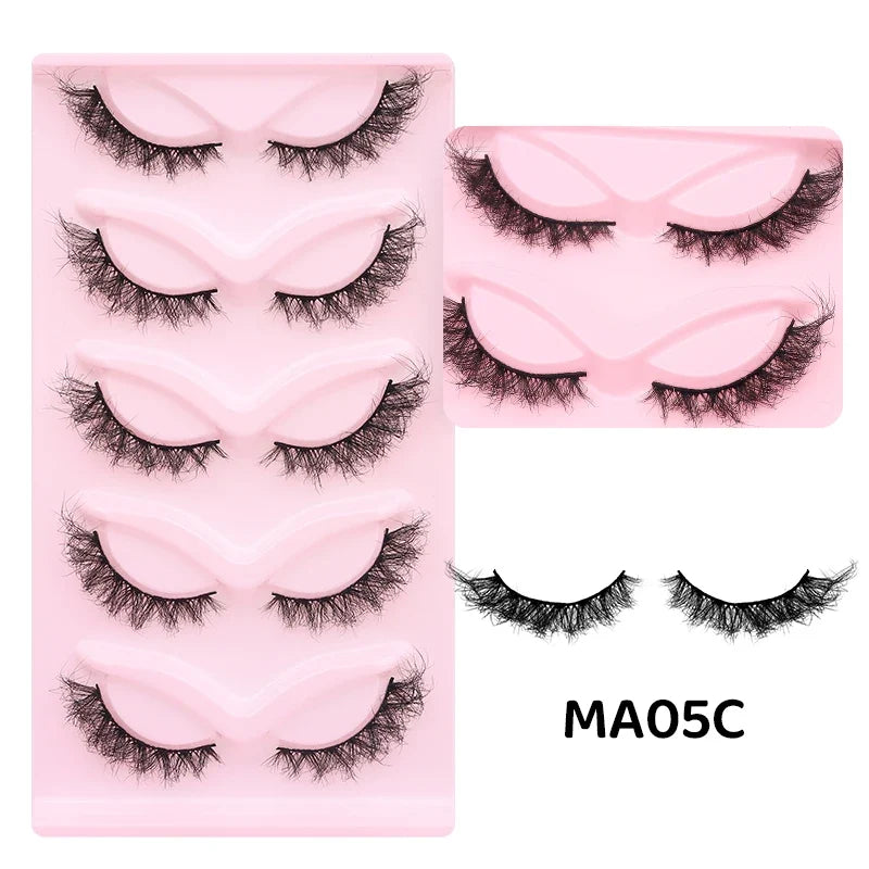 DINGSEN 5 pairs of fluffy mink cat eye eyelashes with wispy, natural look strip lashes for a long, elegant cat eye style.