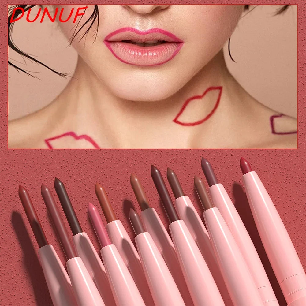 Blushimmer matte lip liner pencil set with 12 nude-pink shades, waterproof, non-transfer, highly pigmented for daily and party makeup.