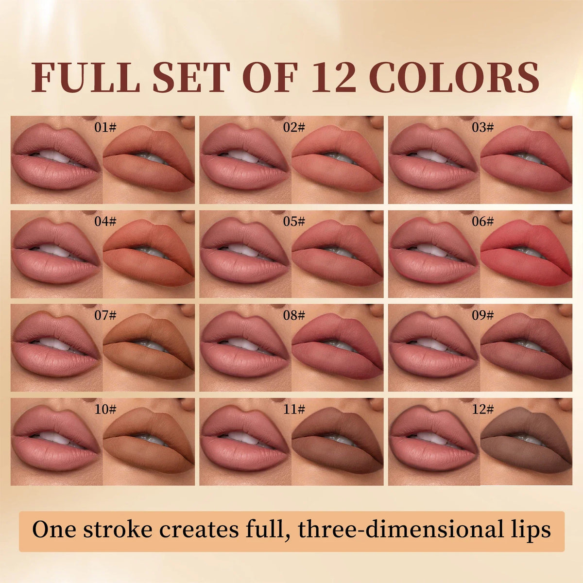 Blushimmer 12-color matte lipstick lip liner set with nude, soft, waterproof, non-drying lip contour and plumping outline makeup.