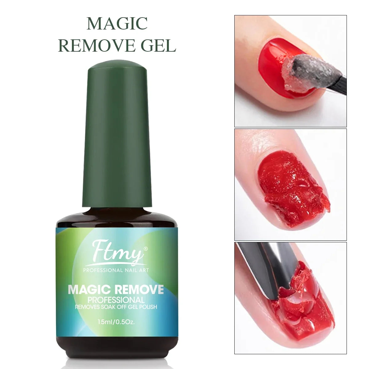 Blushimmer gel nail polish remover bottle, quick 2-3 min removal, skin-friendly, odorless, no foil or soaking necessary.