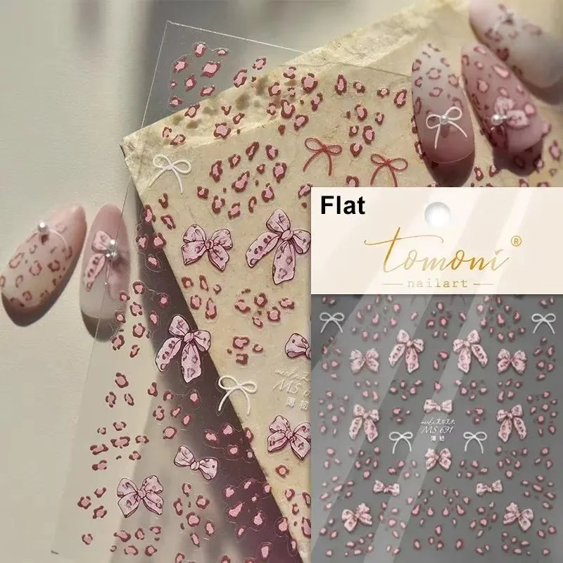 French leopard print bowknot lace ribbon rhinestone pearl manicure stickers by Blushimmer, ideal for elegant nail art decoration.