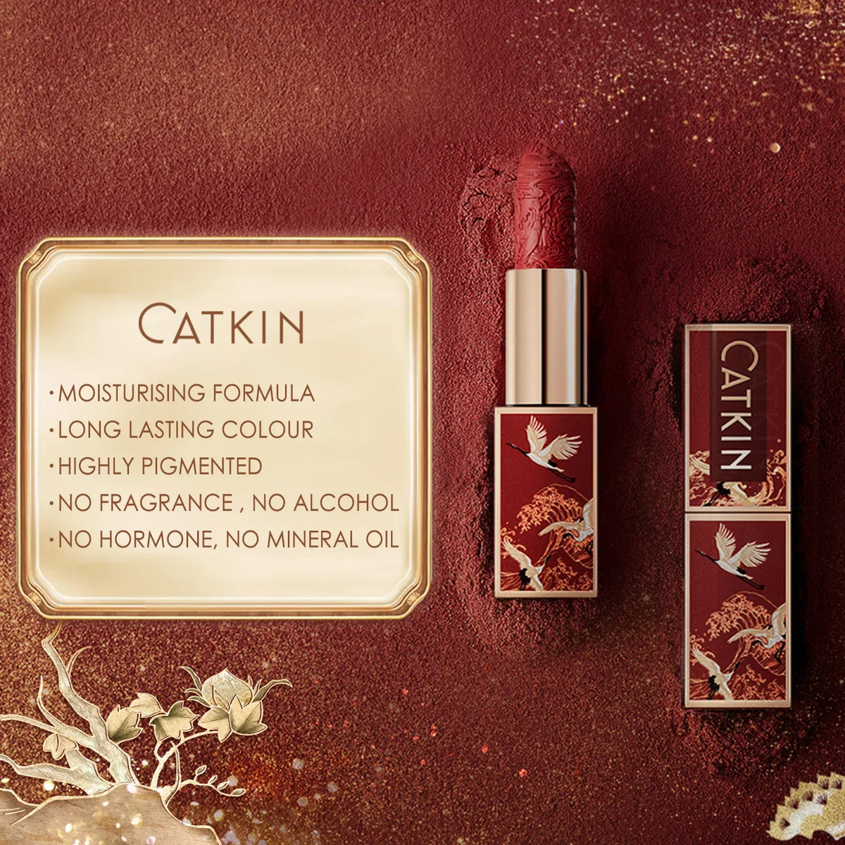 Blushimmer CATKIN Velvet Matte Lipstick in a smooth, hydrating satin finish, featuring a creamy texture and long-lasting formula.