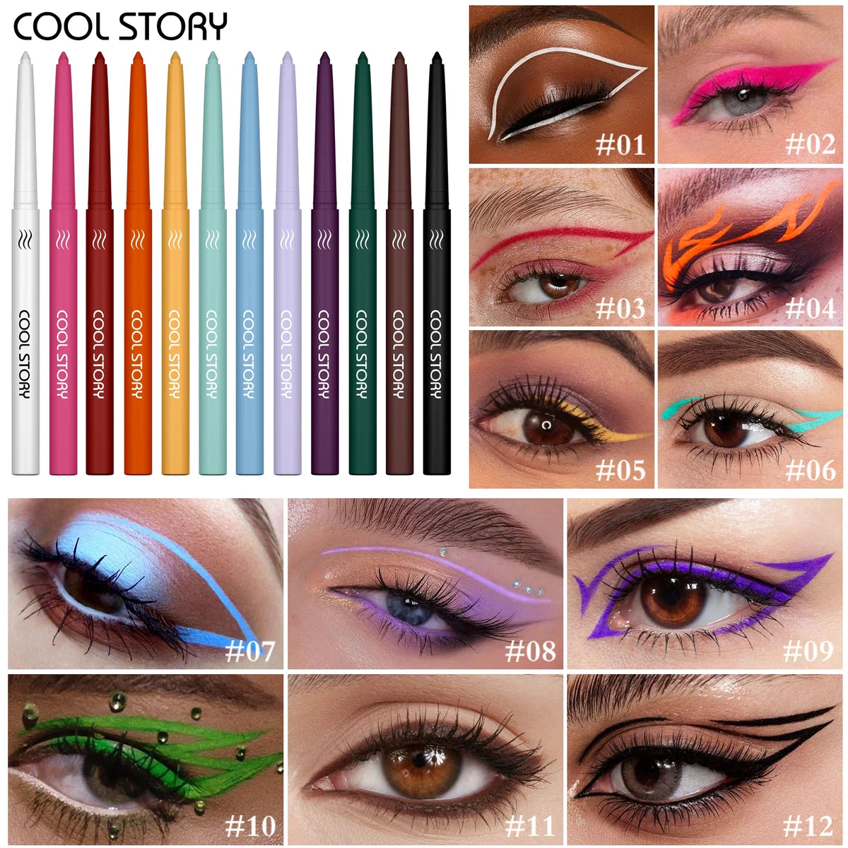 Blushimmer COOL STORY 12-color matte eyeliner gel pencil set with creamy, waterproof, silky smooth eyeshadow and body paint pencils.