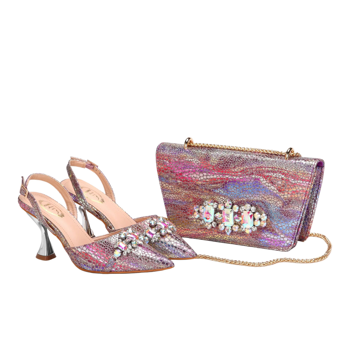 Women's pointed toe shoes and matching bag set by EdleessFashion, stylish black leather accessories for elegant outfits.