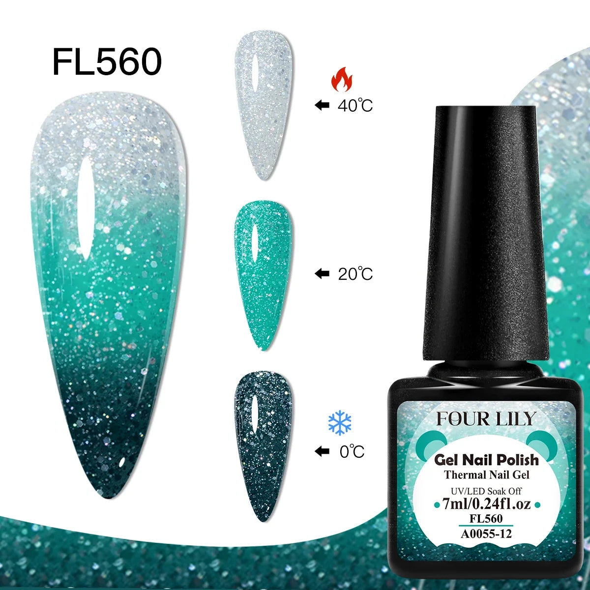 Blushimmer Four Lily 7ml thermal nail gel polish set with three color-changing semi-permanent UV/LED gel for manicures