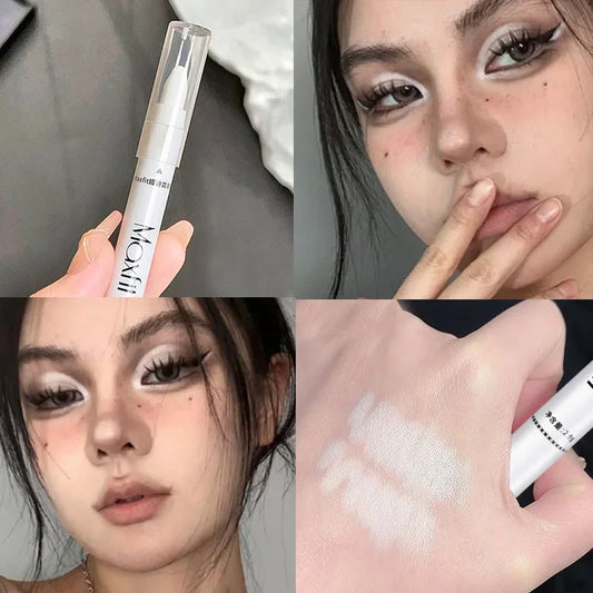Blushimmer shimmering highlight stick and white glitter eyeshadow pencil for bright, dazzling eye makeup effect.