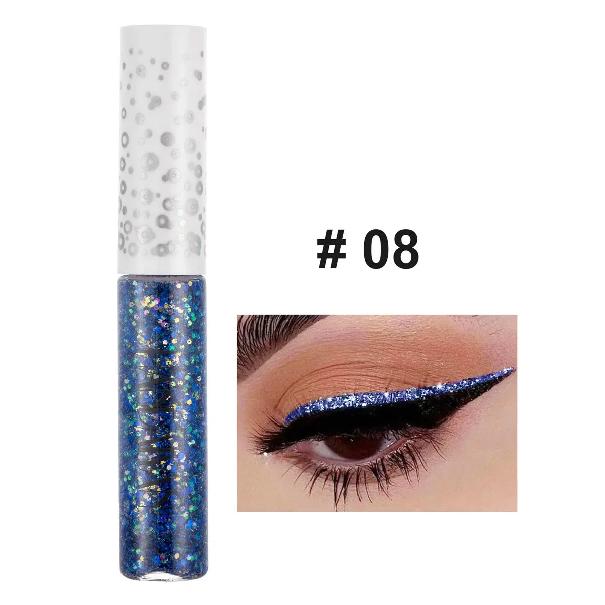 Shiny liquid eye liners in silver, rose gold, and metallic colors with glitter finish from Blushimmer for women.