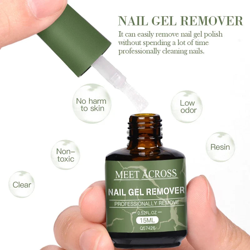 Blushimmer MEET ACROSS 15ml Magic Fast Nail Gel Polish Remover with UV soak-off and manicure removal tools, semi-permanent varnish.
