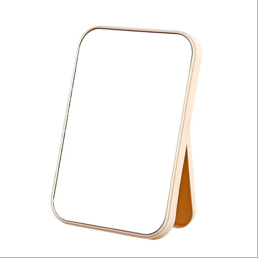 Blushimmer portable folding cosmetic mirror, square desktop makeup mirror with simple design for bedroom decor, compact and lightweight.