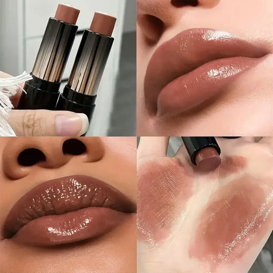 Blushimmer glossy mirror lipstick in red brown shade with moisturizing, waterproof, long-lasting finish, suitable for holiday and party makeup.