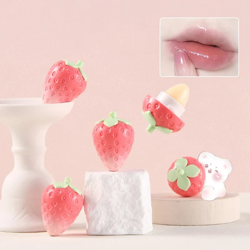 Blushimmer Shiji Strawberry lip balm showing its sleek packaging and vibrant strawberry design for intense hydration and soft lips.