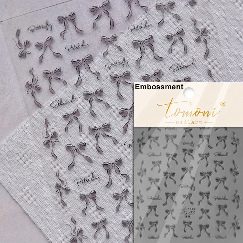 French leopard print lace bowknot rhinestone pearl manicure decal for nail art, simple black and white design by Blushimmer.