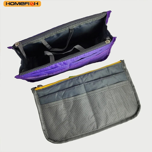 Blushimmer large multi-pocket makeup bag with double zippers, portable travel toiletries storage and mommy bag functionality.
