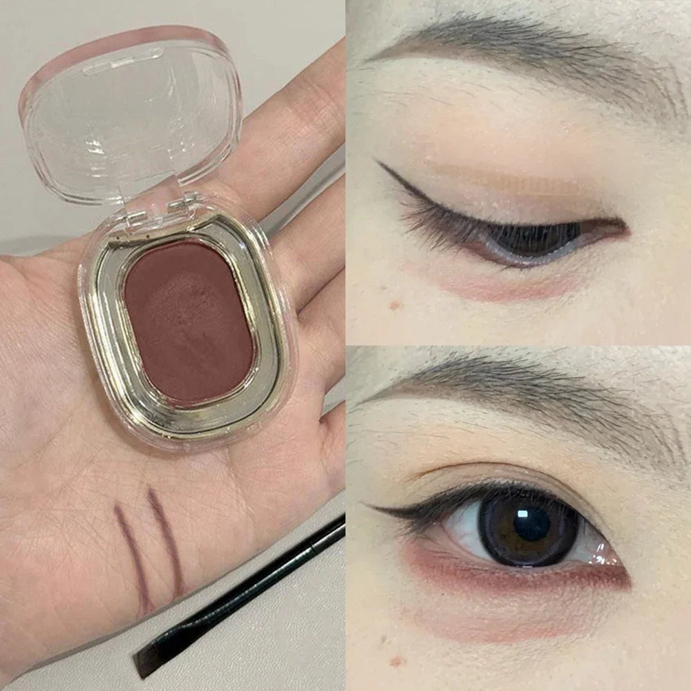 Blushimmer coral brick eyeshadow palette with matte red-brown shades and waterproof eyeliner powder for under-eye makeup.