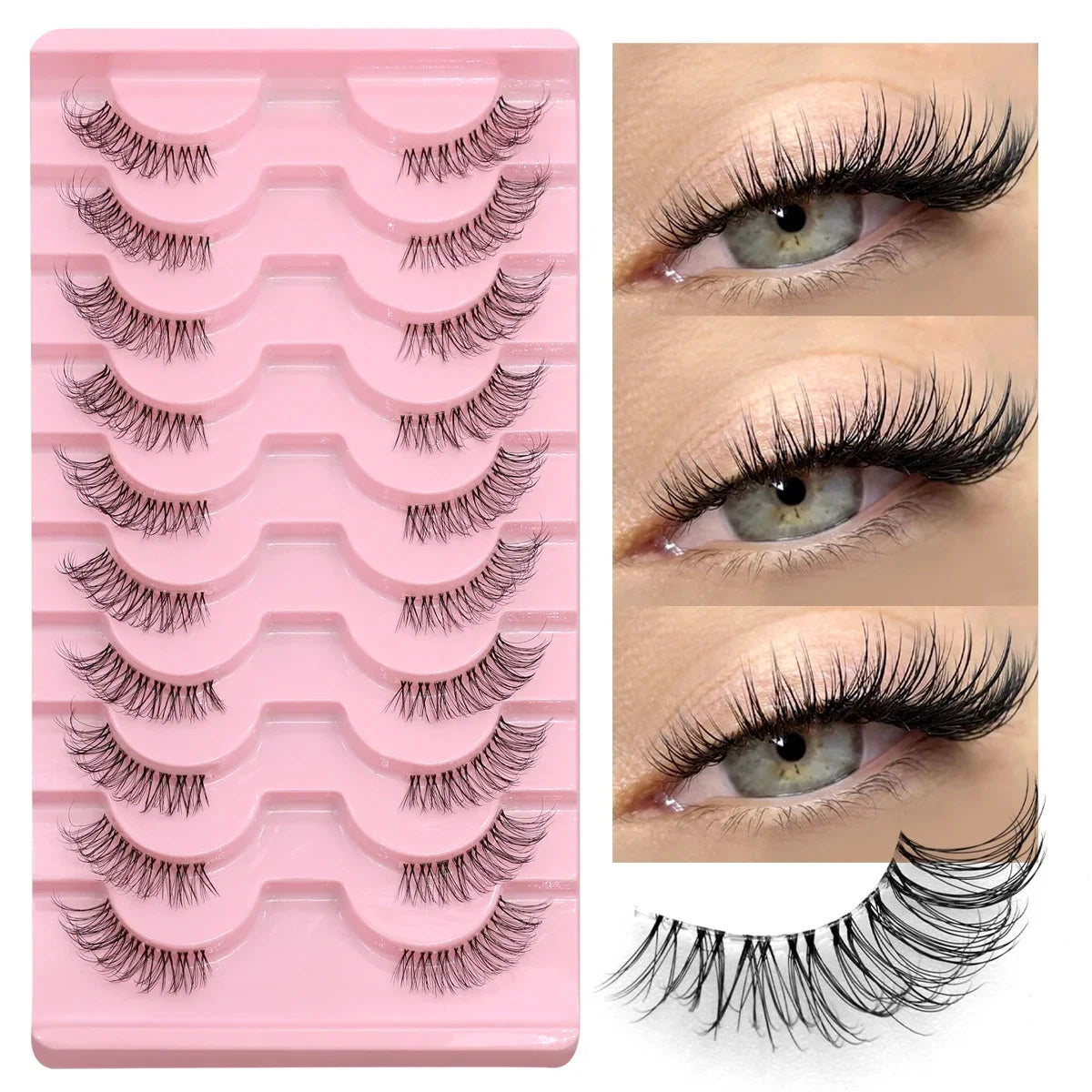 Blushimmer Groinneya half lashes with soft, natural clear band, wispy faux mink for a subtle, natural eyelash extension look