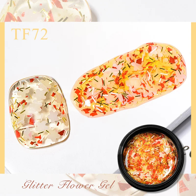 Blushimmer pink dried flower gel nail polish with natural flower accents, soak-off UV LED nail art gel for elegant nails.